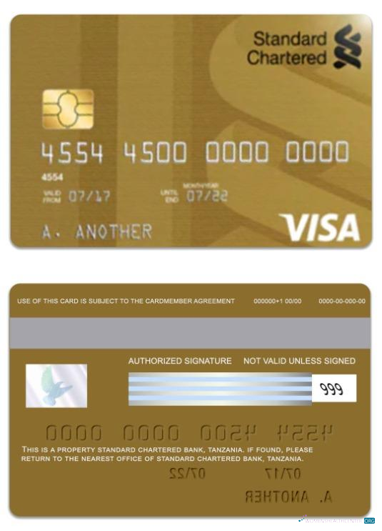 Download Tanzania Standard Chartered Bank visa gold debit card Photoshop template
